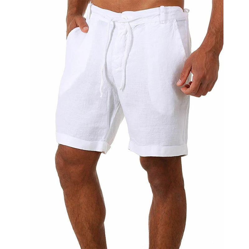 Male Summer Breathable Solid Color Linen Trousers Men's Cotton Linen shorts Pants Fitness Streetwear S-4XL