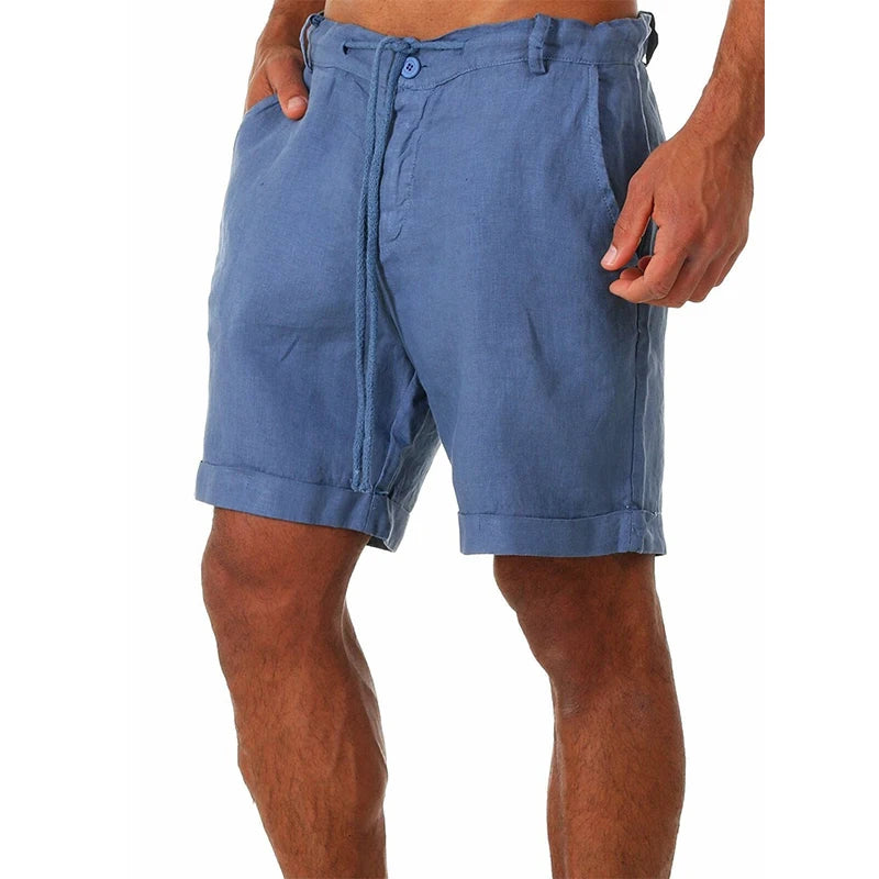 Male Summer Breathable Solid Color Linen Trousers Men's Cotton Linen shorts Pants Fitness Streetwear S-4XL