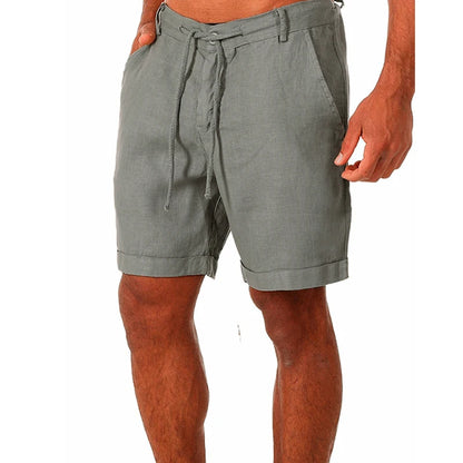 Male Summer Breathable Solid Color Linen Trousers Men's Cotton Linen shorts Pants Fitness Streetwear S-4XL