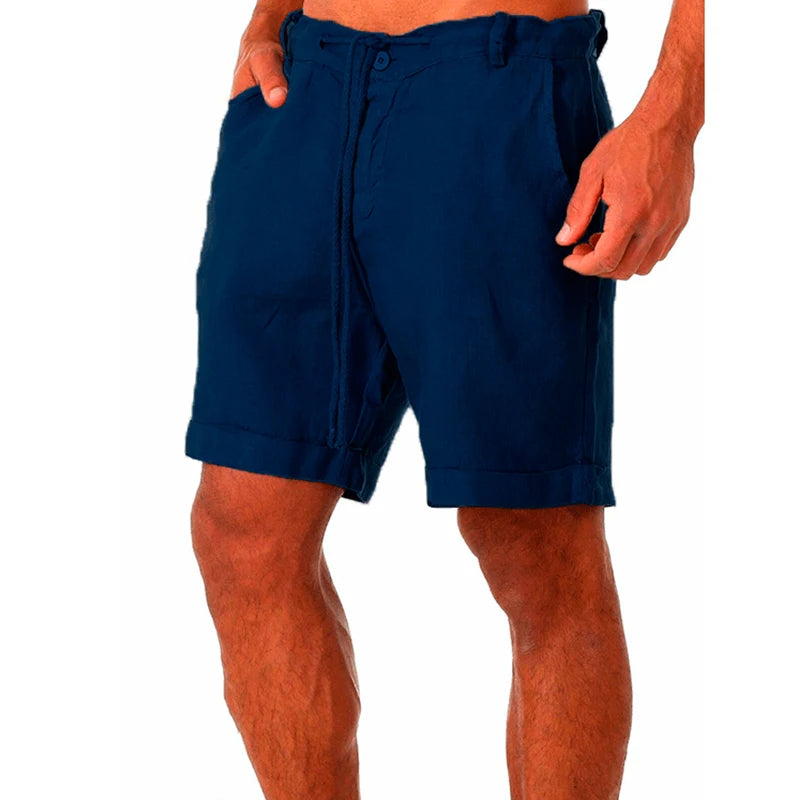 Male Summer Breathable Solid Color Linen Trousers Men's Cotton Linen shorts Pants Fitness Streetwear S-4XL