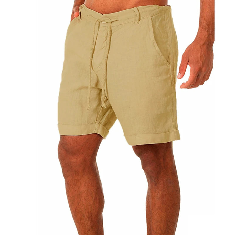 Male Summer Breathable Solid Color Linen Trousers Men's Cotton Linen shorts Pants Fitness Streetwear S-4XL