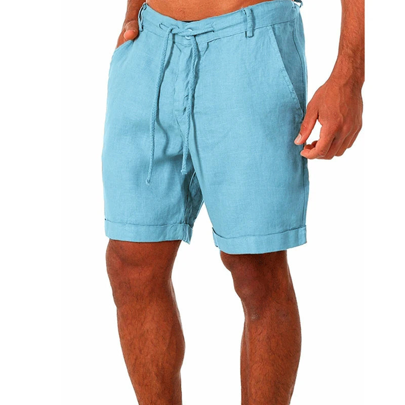 Male Summer Breathable Solid Color Linen Trousers Men's Cotton Linen shorts Pants Fitness Streetwear S-4XL