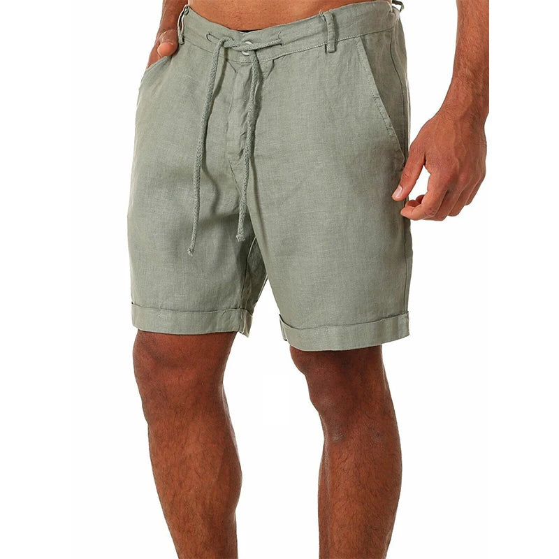 Male Summer Breathable Solid Color Linen Trousers Men's Cotton Linen shorts Pants Fitness Streetwear S-4XL