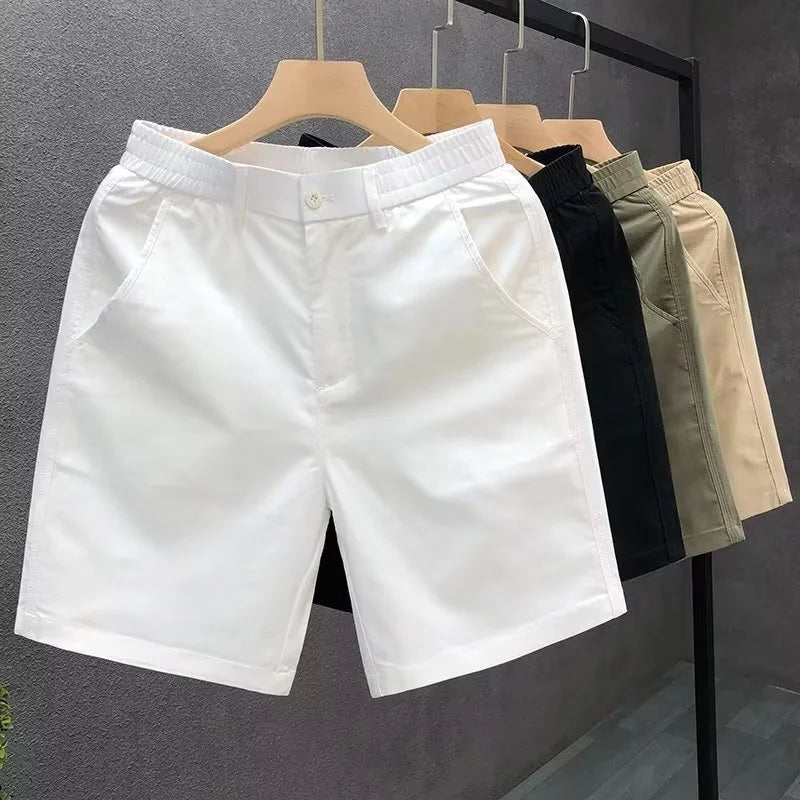 Summer Casual Shorts Men White Trendy Straight Crotch Large Pants Fashionable Outdoor Wear Slim Fit Design Korean Style