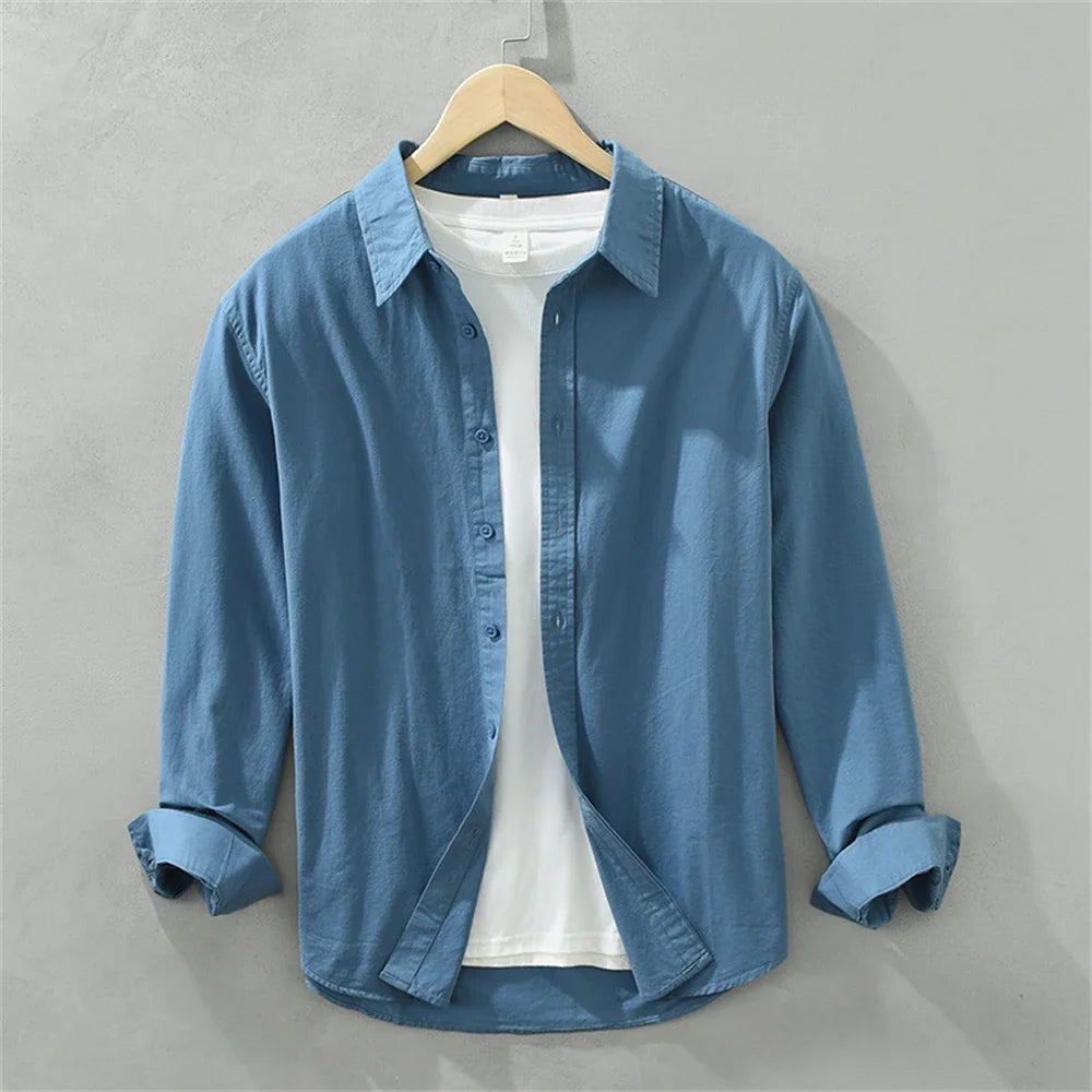 Mens long sleeve regular shirt Multi-color cotton plain shirt for Young men work tops Autumn men's clothing loose casual shirts