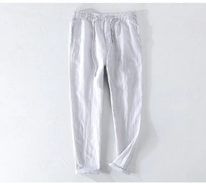 Men Dress Pants Summer New Casual Black Pants Men 100% Pure Linen Loose Fashion  Solid Color Trousers Male Brand Clothing Y2951