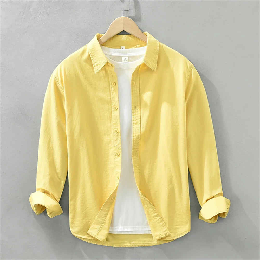Mens long sleeve regular shirt Multi-color cotton plain shirt for Young men work tops Autumn men's clothing loose casual shirts