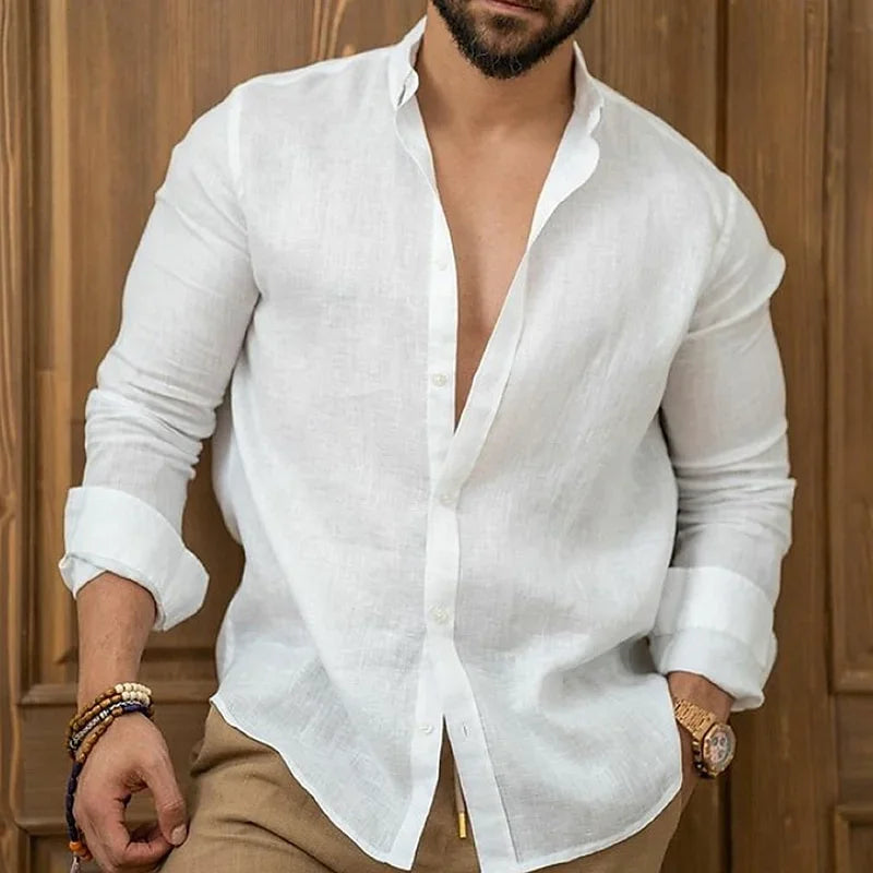 Men's summer shirts Beach clothing button casual shirts Soft fabric Long sleeve solid color lapel Spring and summer XS-6XL