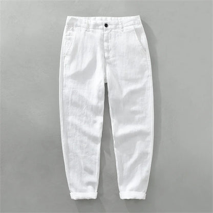 Summer men's white linen pants loose straight pants Spring solid Trousers for men breathable beach man Casual pants