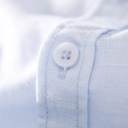Cotton Linen Short Sleeve Shirts For Men Casual Fashion Yellow Turn Down Collar Tops Male Summer Classic Basic Clothing