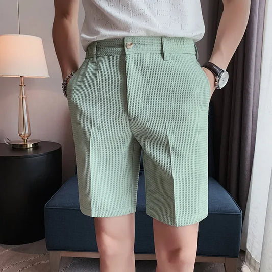 Men's Solid Color Walf Checks Casual Shorts 2023 Summer New Style Five-point Pants Thin British Style Suit Shorts