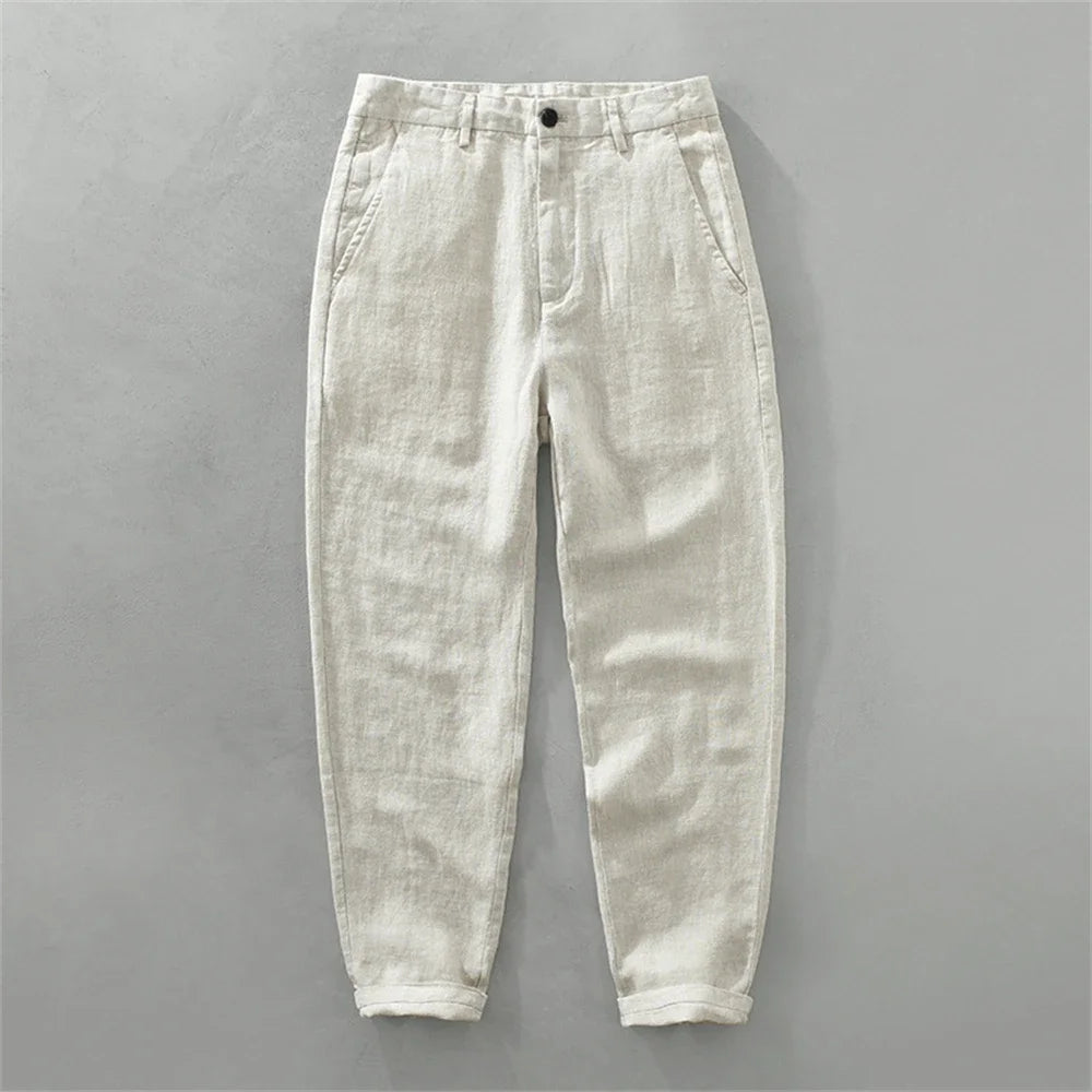 Summer men's white linen pants loose straight pants Spring solid Trousers for men breathable beach man Casual pants