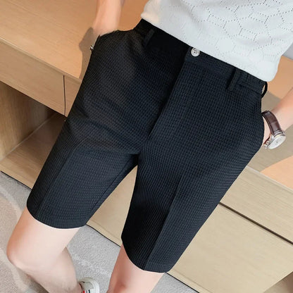Men's Solid Color Walf Checks Casual Shorts 2023 Summer New Style Five-point Pants Thin British Style Suit Shorts
