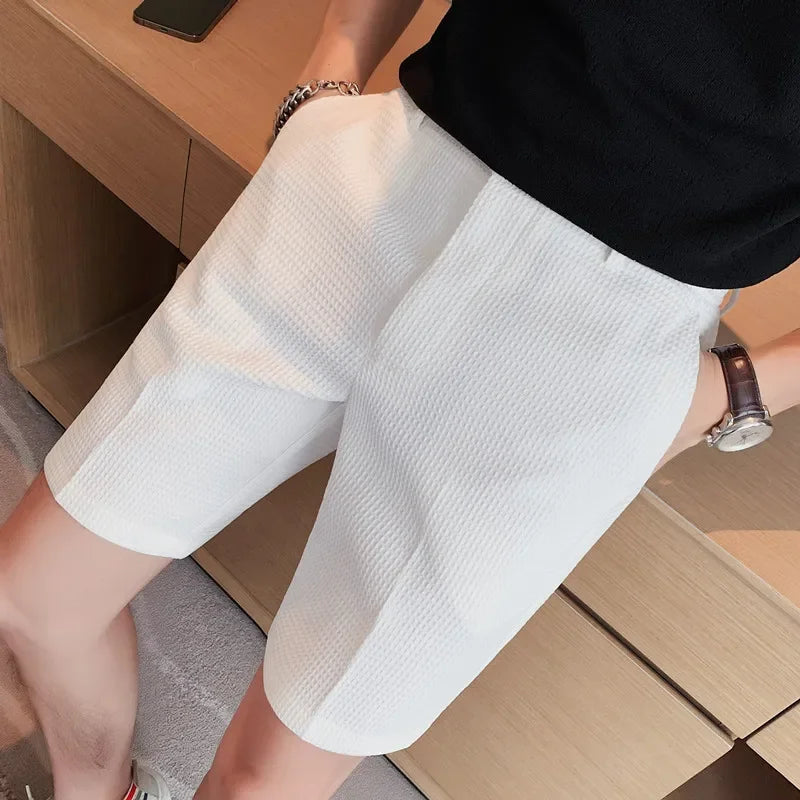 Men's Solid Color Walf Checks Casual Shorts 2023 Summer New Style Five-point Pants Thin British Style Suit Shorts