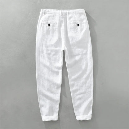 Summer men's white linen pants loose straight pants Spring solid Trousers for men breathable beach man Casual pants
