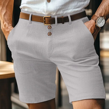 White Gray Cotton Linen Shorts Men Fashion Triple Button Short Pants Male Streetwear 2025 Stylish simplicity Casual Beach Shorts