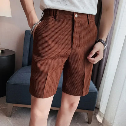 Men's Solid Color Walf Checks Casual Shorts 2023 Summer New Style Five-point Pants Thin British Style Suit Shorts