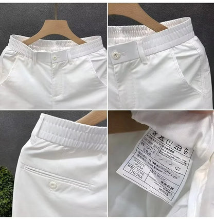 Summer Casual Shorts Men White Trendy Straight Crotch Large Pants Fashionable Outdoor Wear Slim Fit Design Korean Style